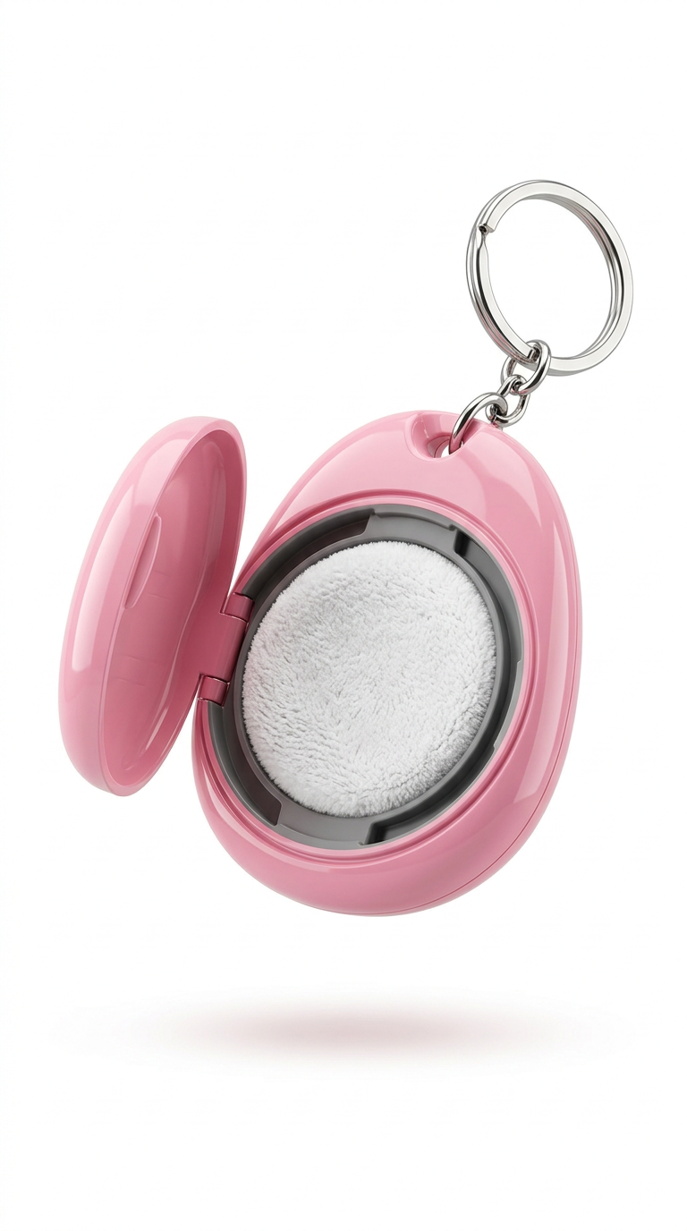 LensGuard Mini open, showing its covered round wiping head. Generated image.